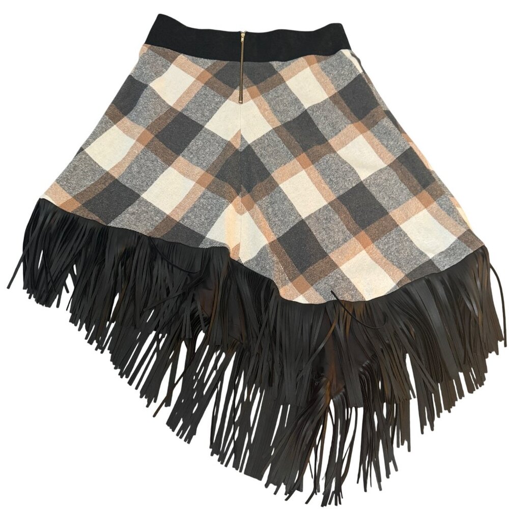 Autumn Adeigbo Women's Plaid Skirt With Fringe Hem & Side Buckles, Size 16 - Picture 2 of 8